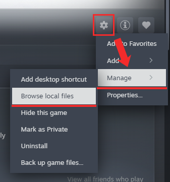 Steam 菜单显示如何浏览本地文件